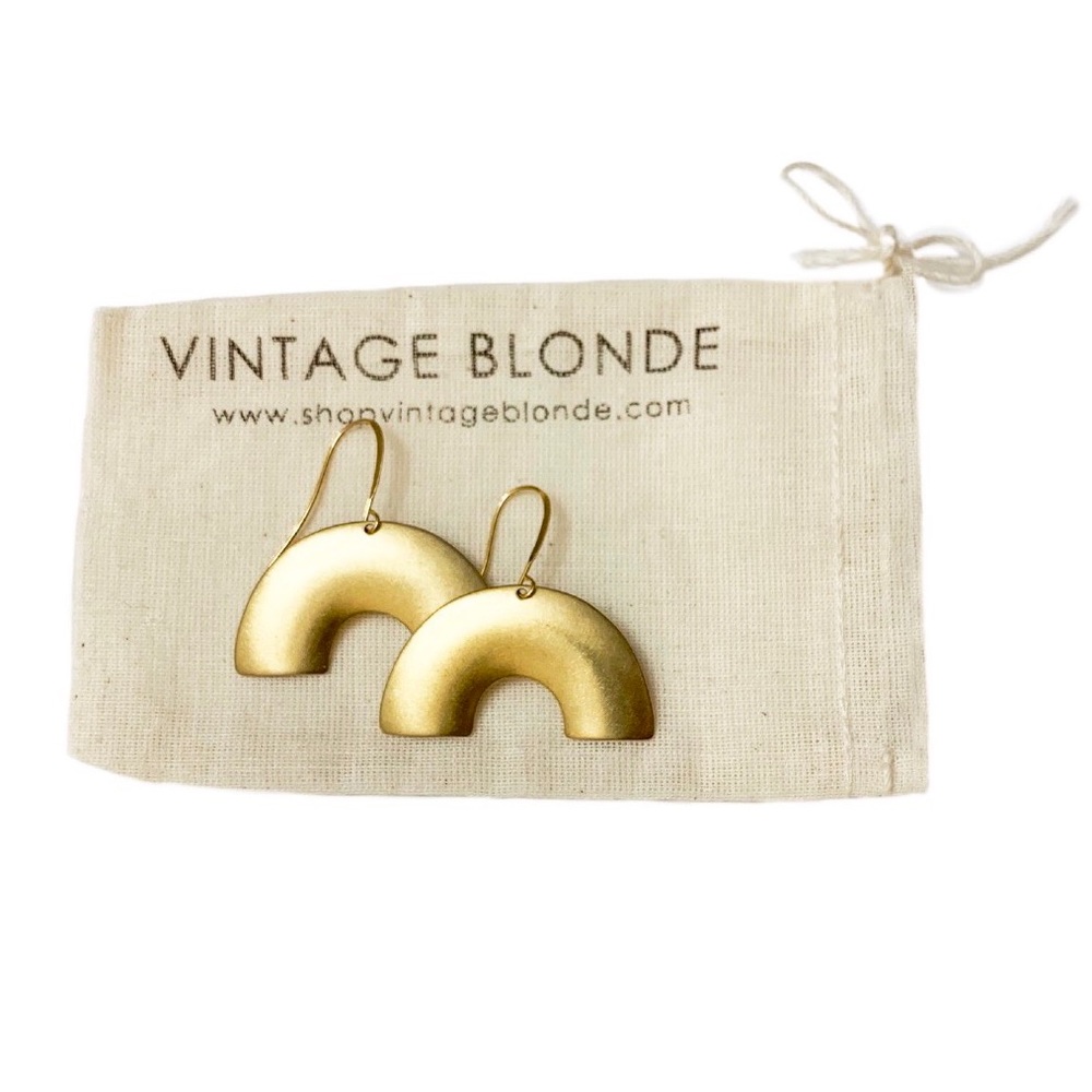 Golden Rainbow Arch Pierced Dangle Earrings - Picture 2 of 3